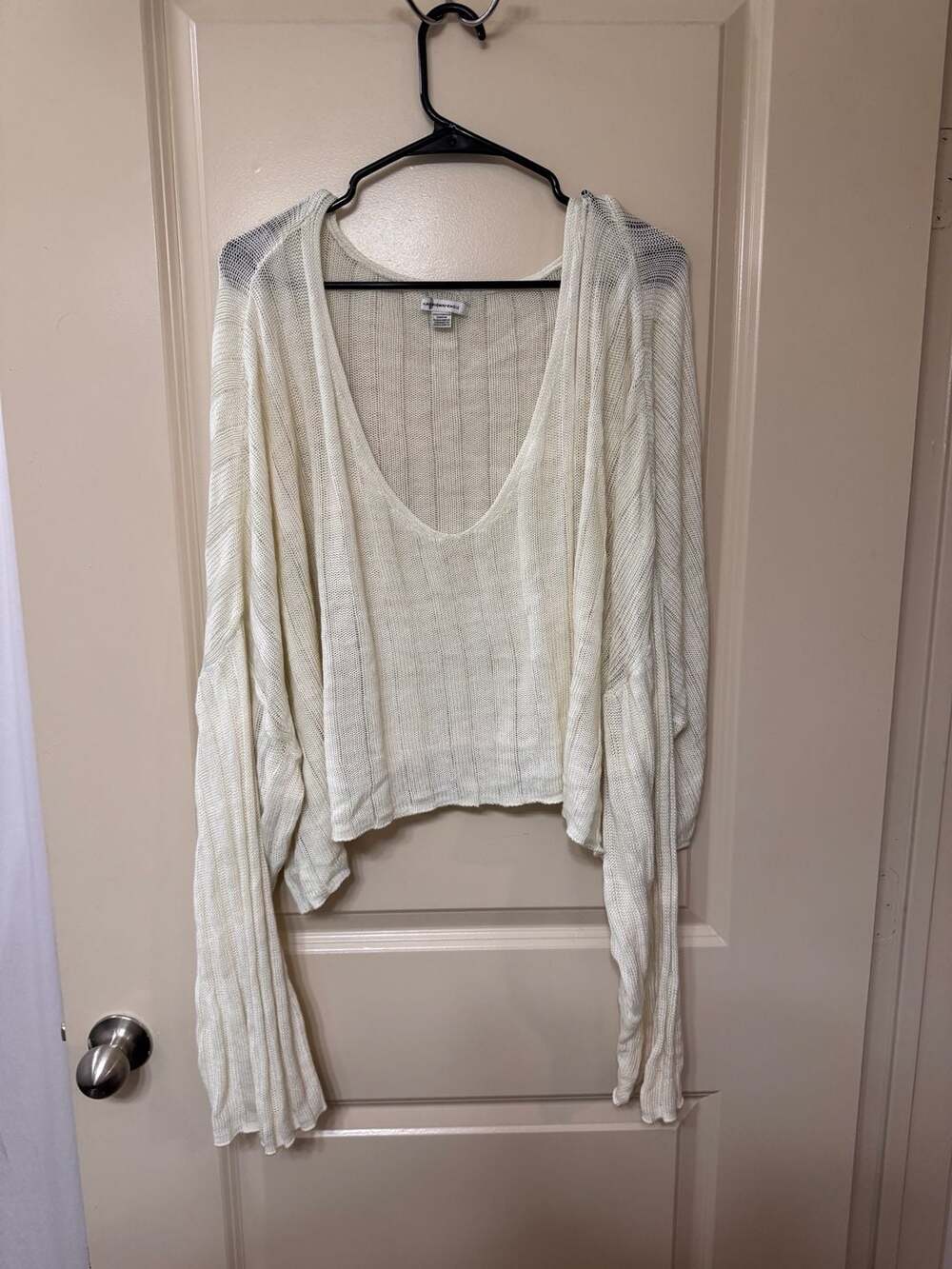 American Eagle Women's Open Knit V-Neck Cropped Sweater